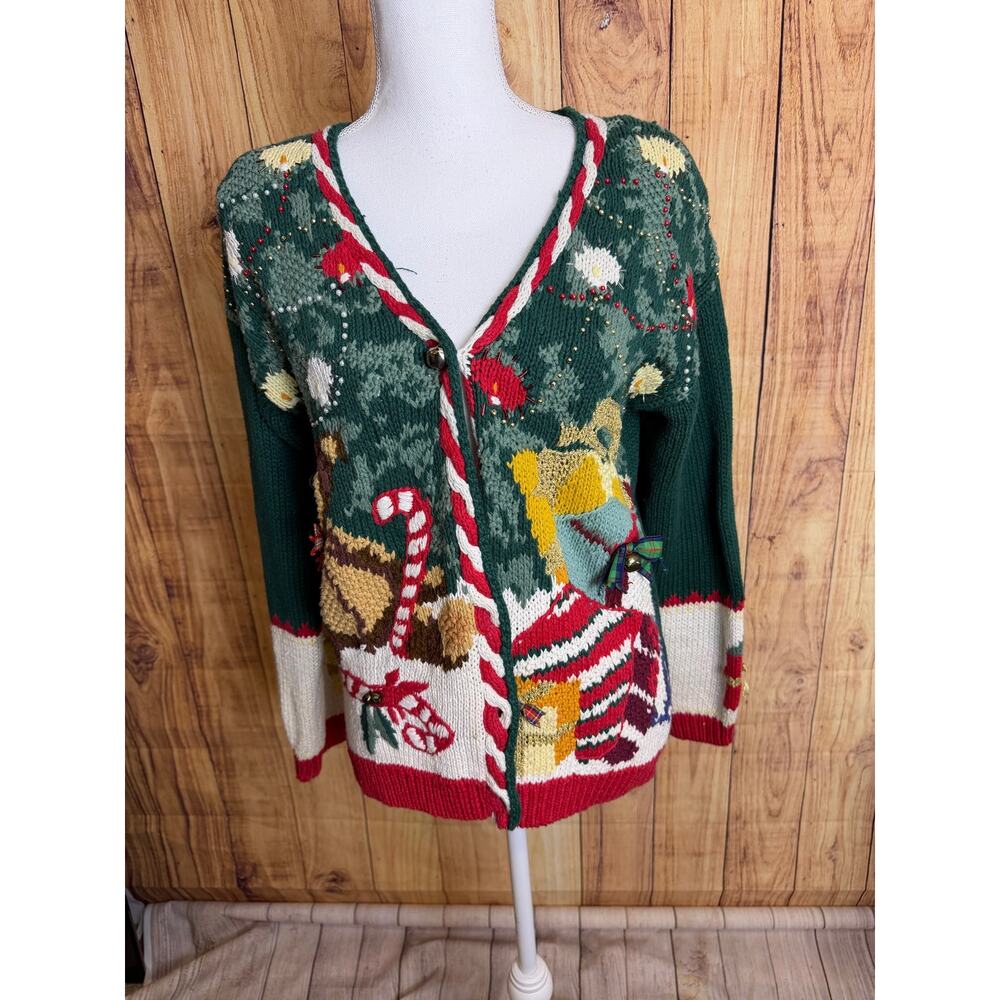 Vintage 80s 90s Tiara Petites Ugly Christmas Sweater GrannyCore Cardigan Size S